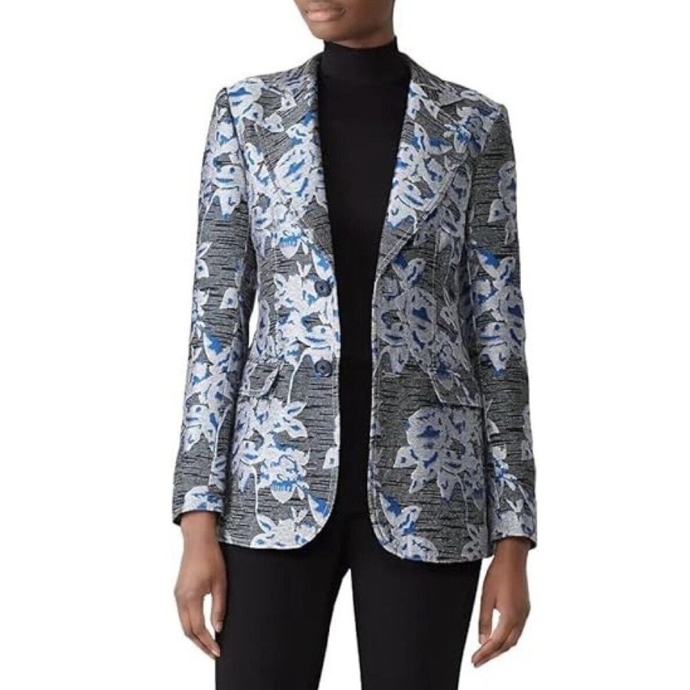 Derek Lam Black And Blue Floral Jacquard Blazer Women’s Size 44 Jacket /Us 8